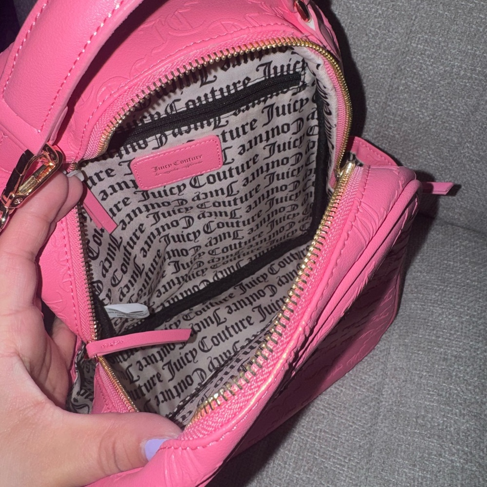 Pink Embossed Mini Backpack with Heart Charm - Picture 3 of 3